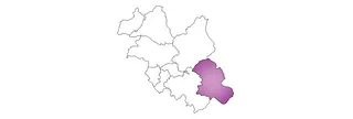 Eine Karte, auf der die Kirchgemeinde Eppendorf mit Gahlenz, Großwaltersdorf und Kleinhartmannsdorf im Südosten violett markiert ist.