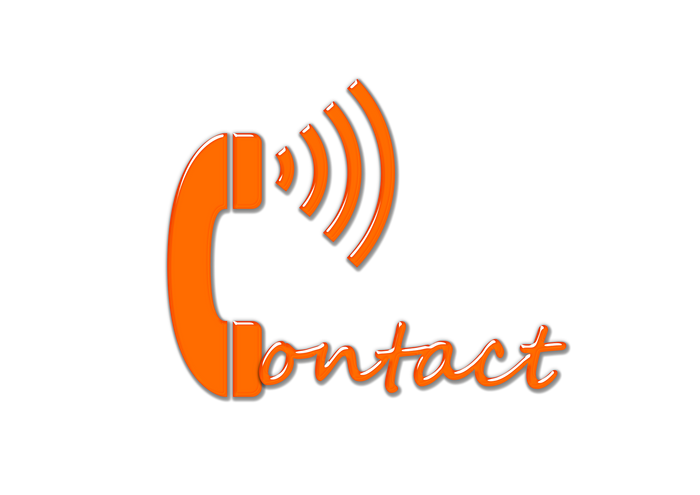 Englisches Wort "Contact" in Schreibschrift mit einem Telefonhörer als Ersatz für das große "C".