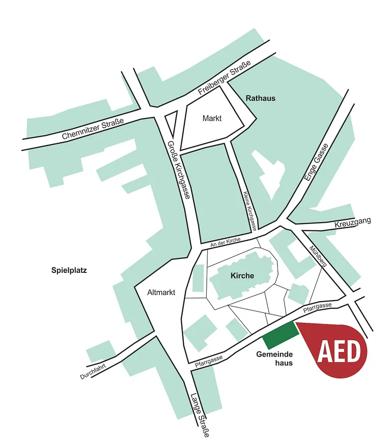 Lageplan des AED in Oederan