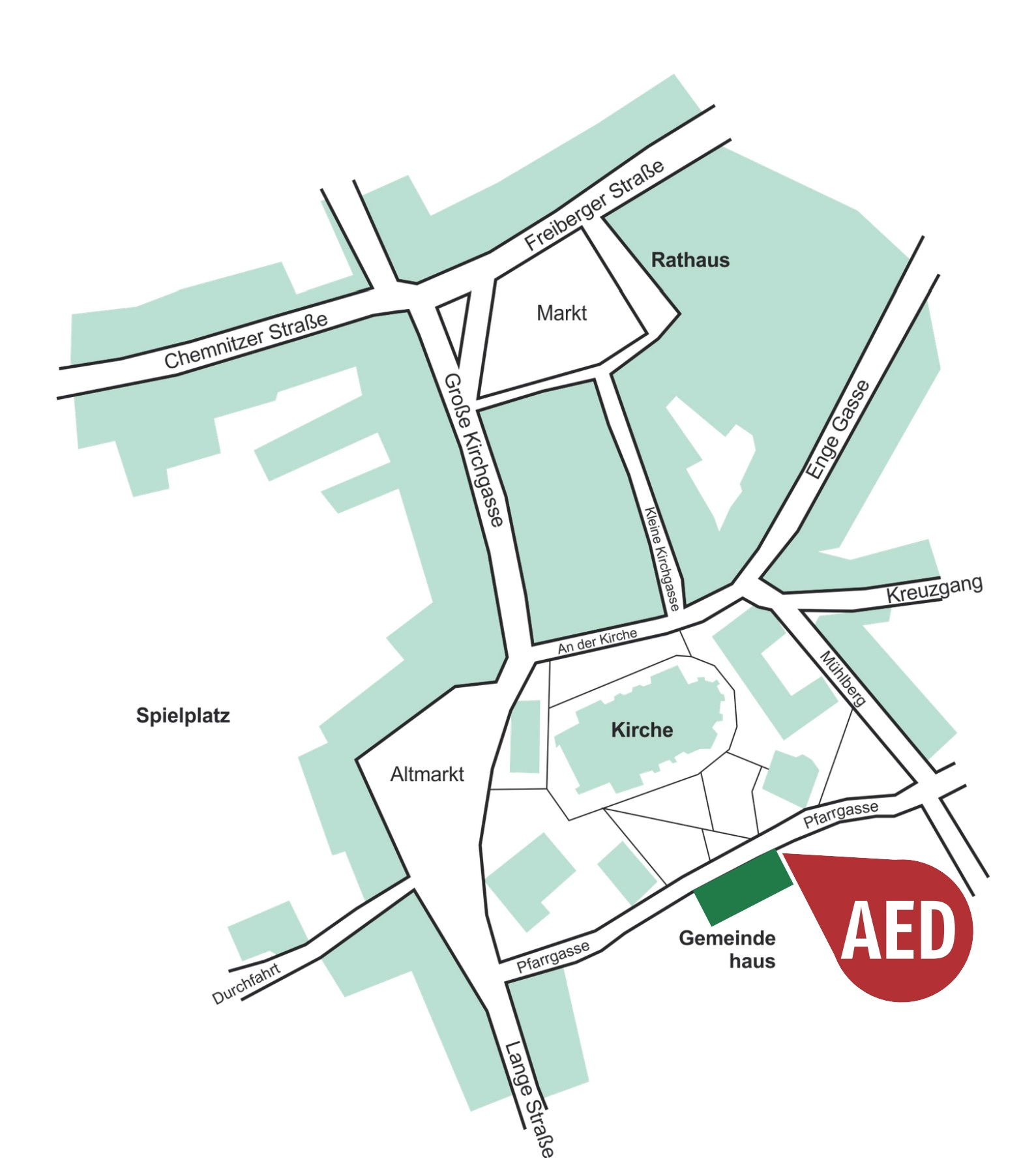 Lageplan des AED in Oederan