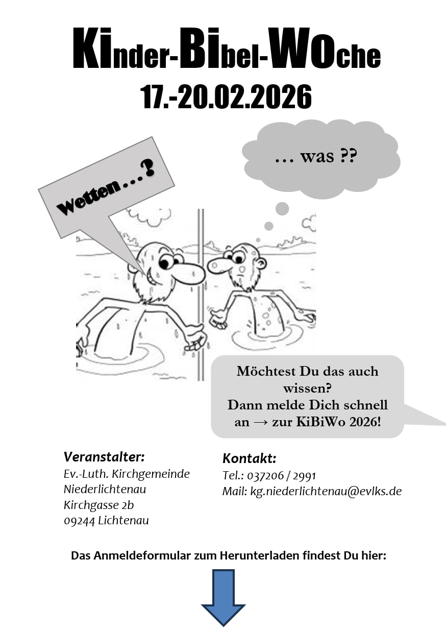 Einladung zu KiBiWo 2026 17-20. Februar , 2 Männer im See Motto Wetten? Was?