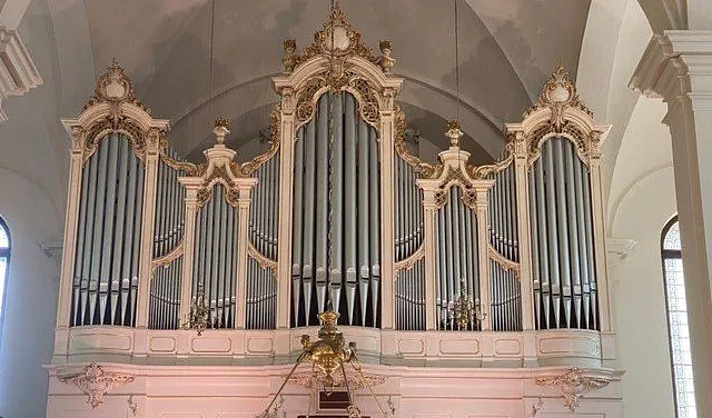 Jehmlich-Orgel in der Stadtkirche St. Petri ohne Beleuchtung durch die Kronleuchter.