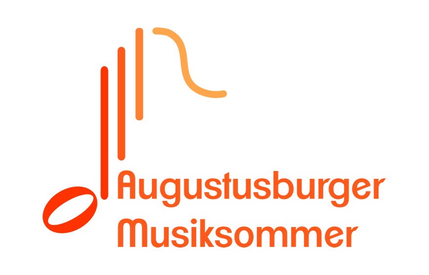 Logo des "Augustusburger Musiksommers": Eine Note mit drei Notenhälsen in Rot, Orange und Gelb.